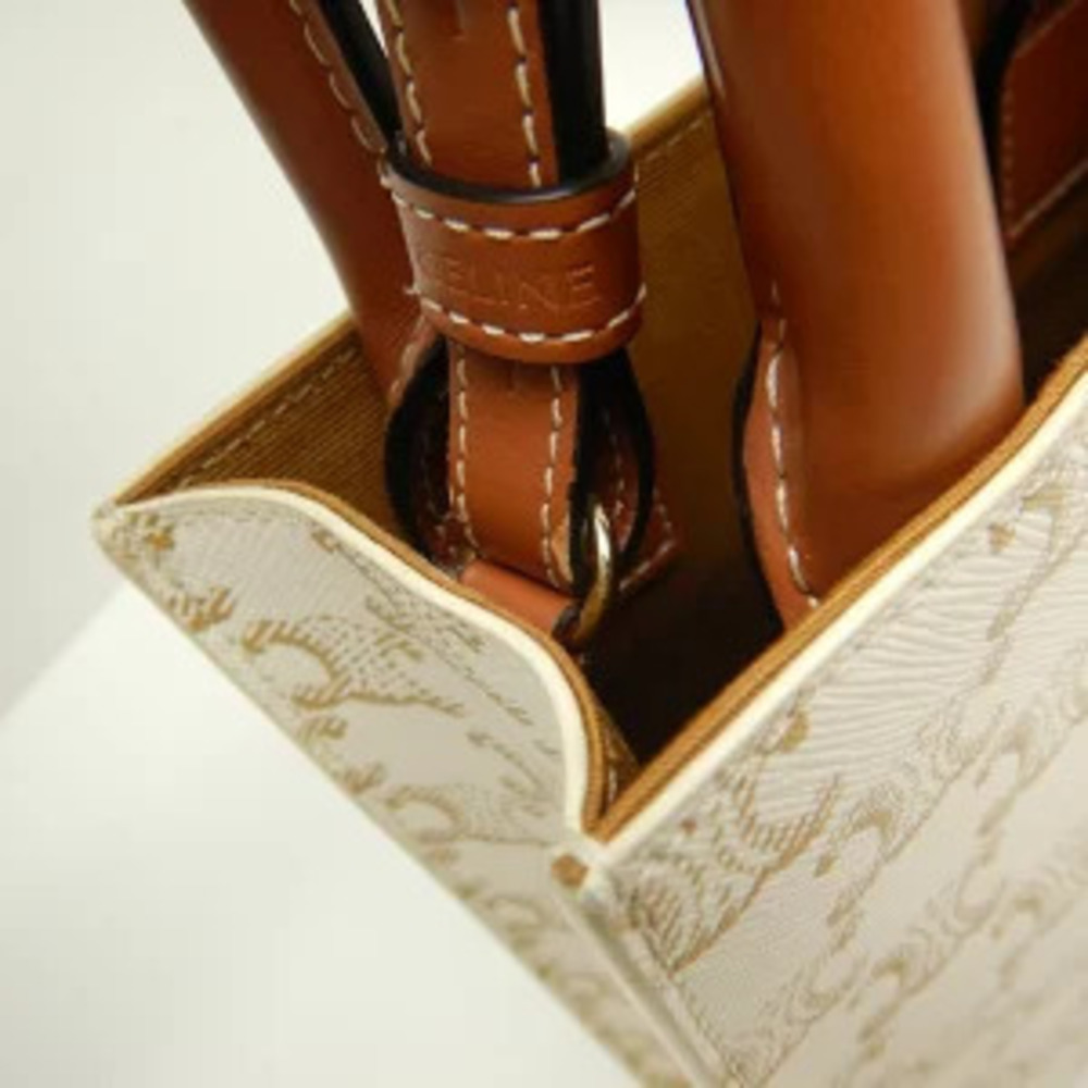 Celine Vertical Cabas Handbag Triomphe Calfskin Ivory White Brown - Picture 8 of 9